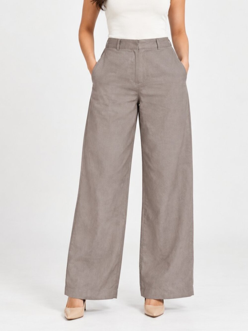 Women’s H&M Linen Blend Wide Leg Pants Light Taupe Size 4